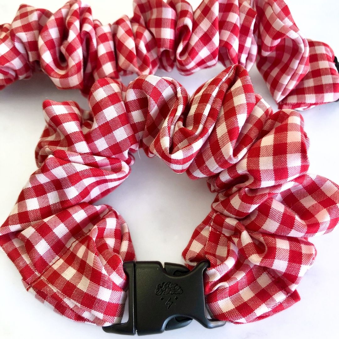 Gingham Red Buckle Scrunchie - No Snagging, No Tangles