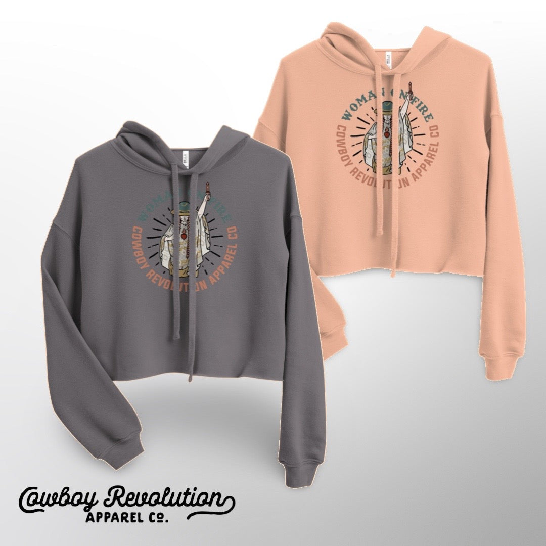 "Woman On Fire" Cowboy Revolution Women's Fit Crop Hoodie