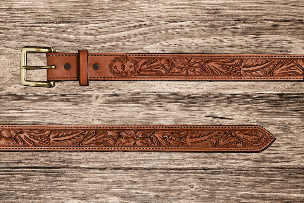 Saddle Tan Floral Belt 48