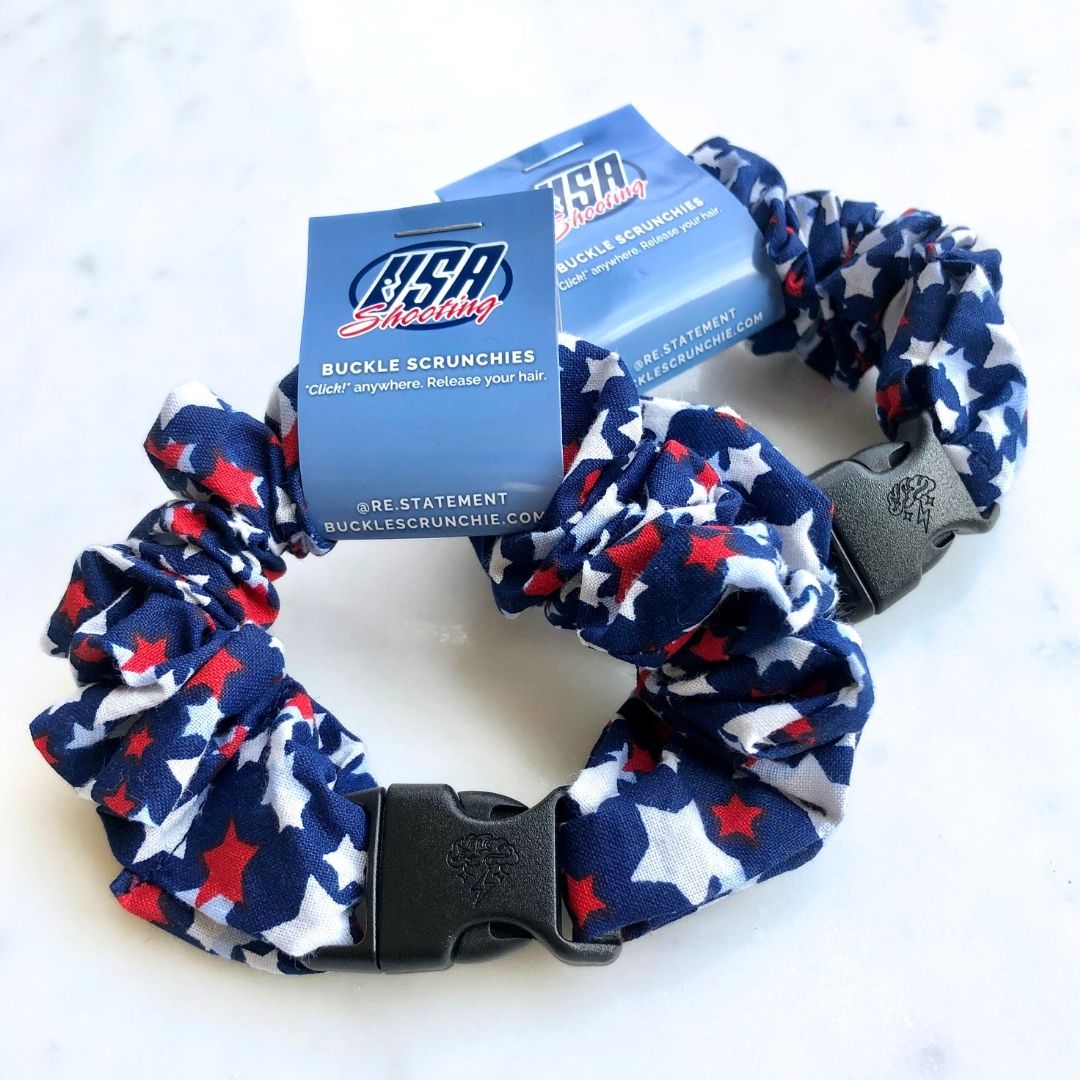 Team USA "Shooting" Stars Patriotic Buckle Scrunchie - No Snagging, No Tangles