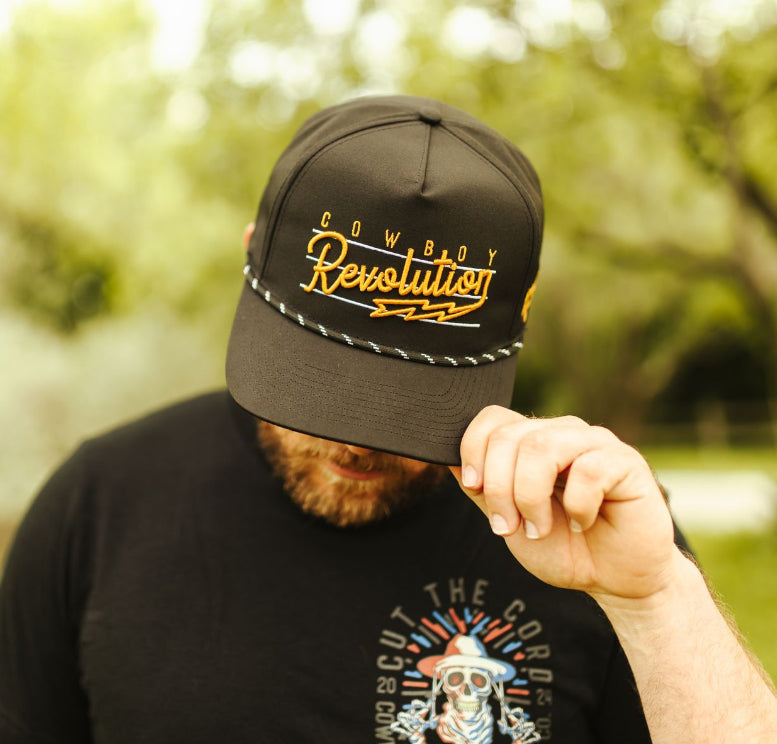 “Lightning" Logo - 5-panel Performance Hat - Black & Gold