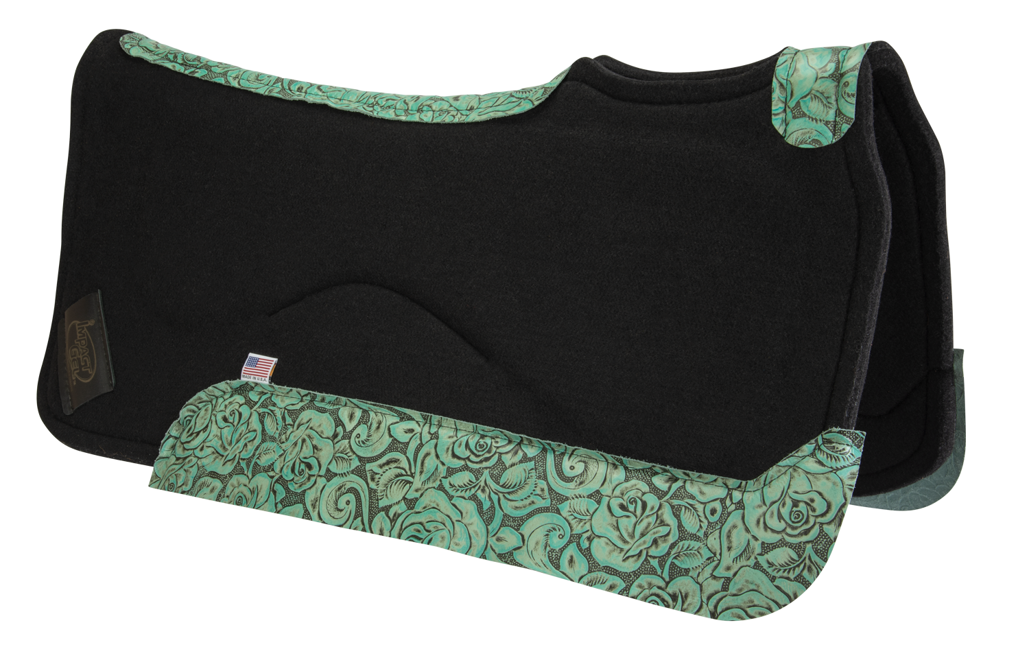 Contour Classic Saddle Pad- Black with Teal Floral Wear Leather