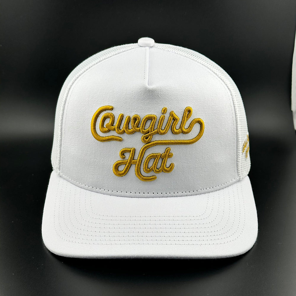 
                  
                    “Cowgirl Hat” Cowboy Revolution White 5-panel Trucker Hat
                  
                