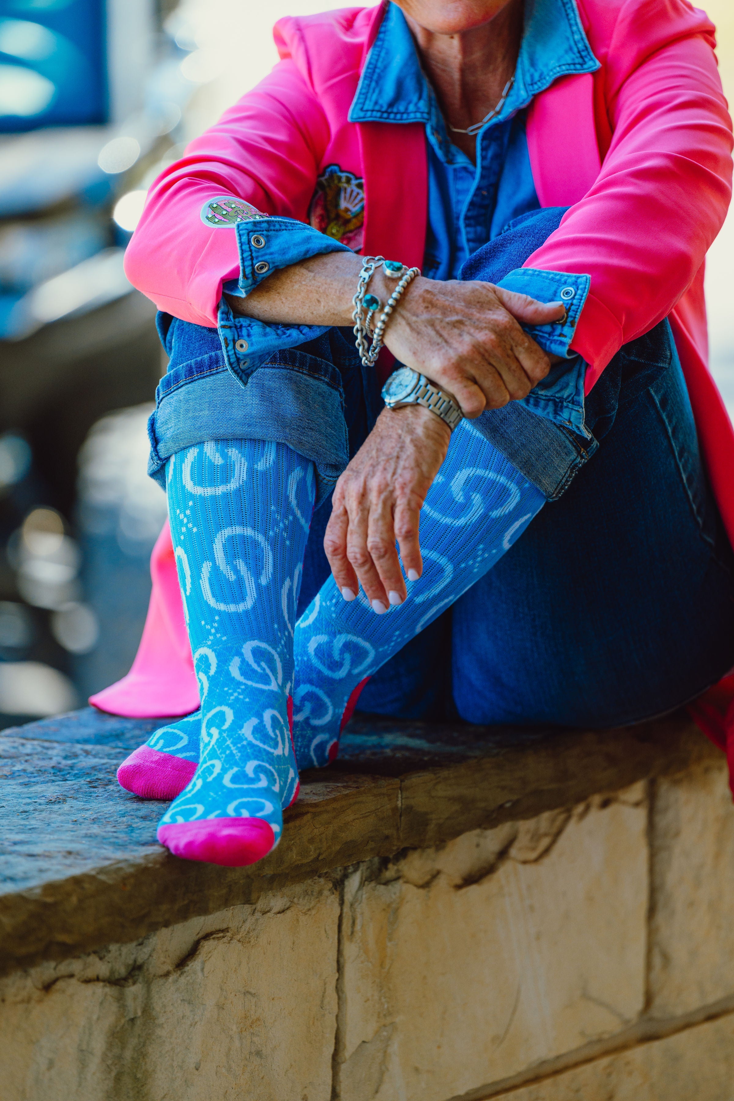 High Maintenance Cowgirl Sky Blue Performance Socks
