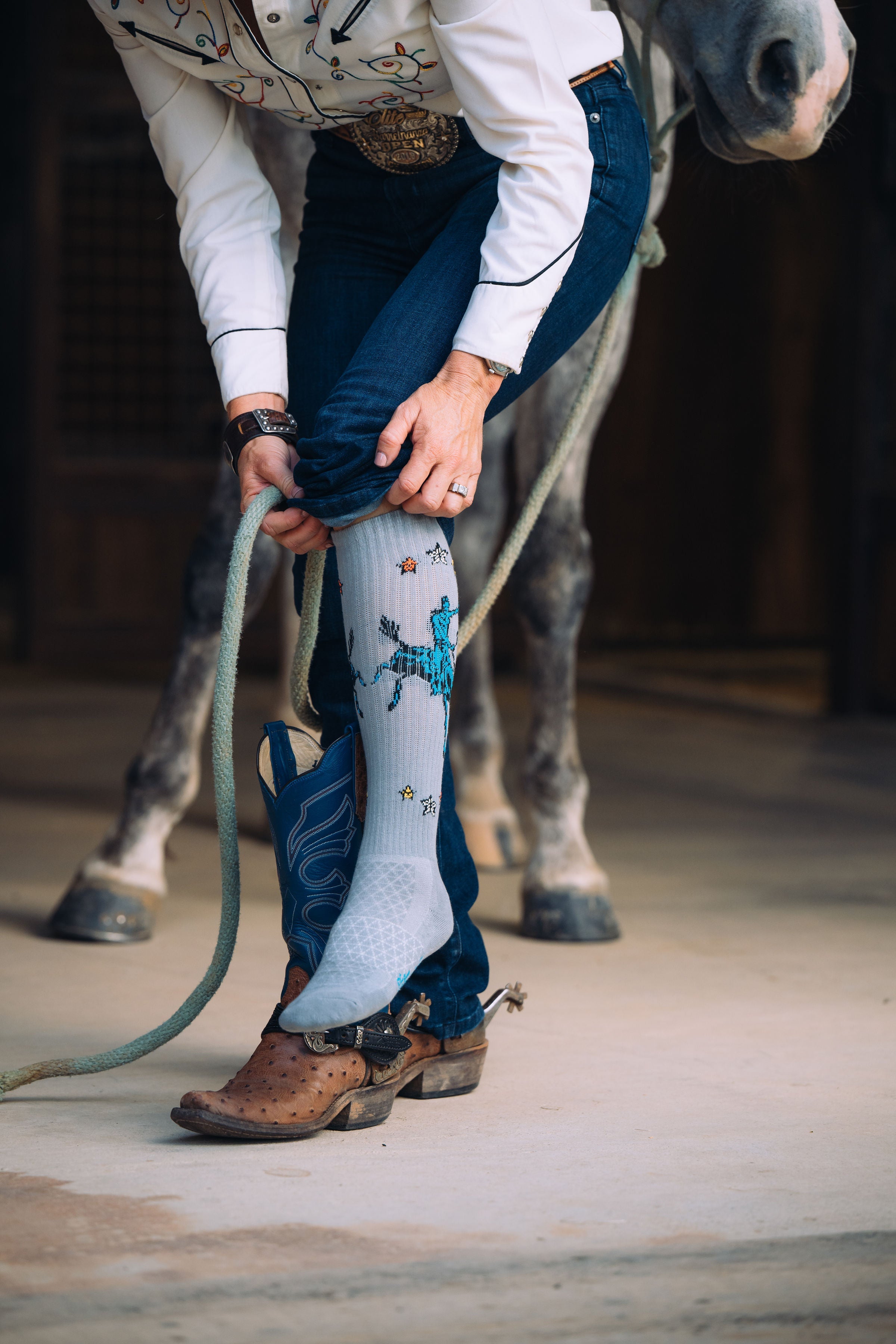 Fringe Long Live Grey Western Cowboy Performance Socks