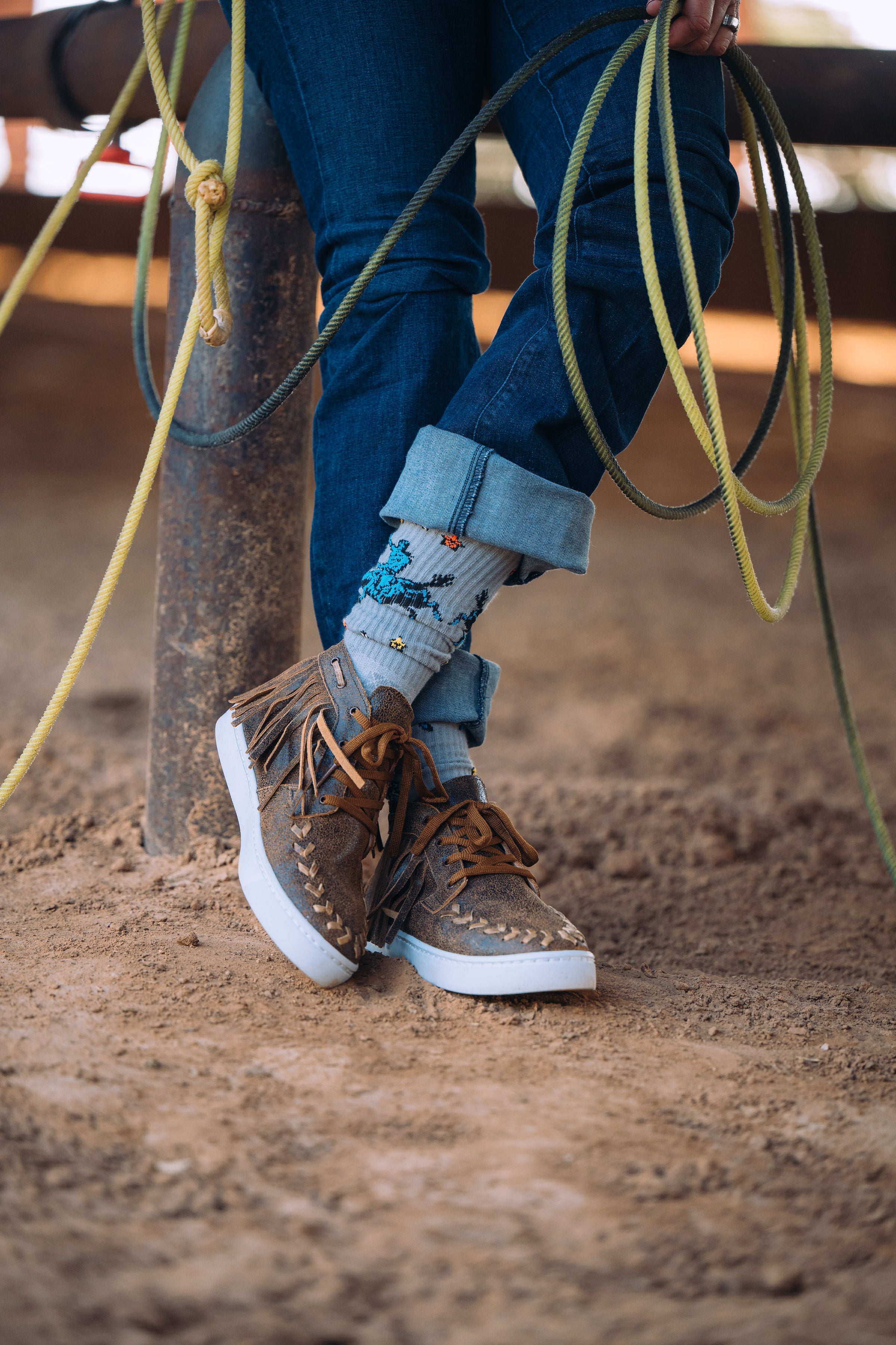 Fringe Long Live Grey Western Cowboy Performance Socks