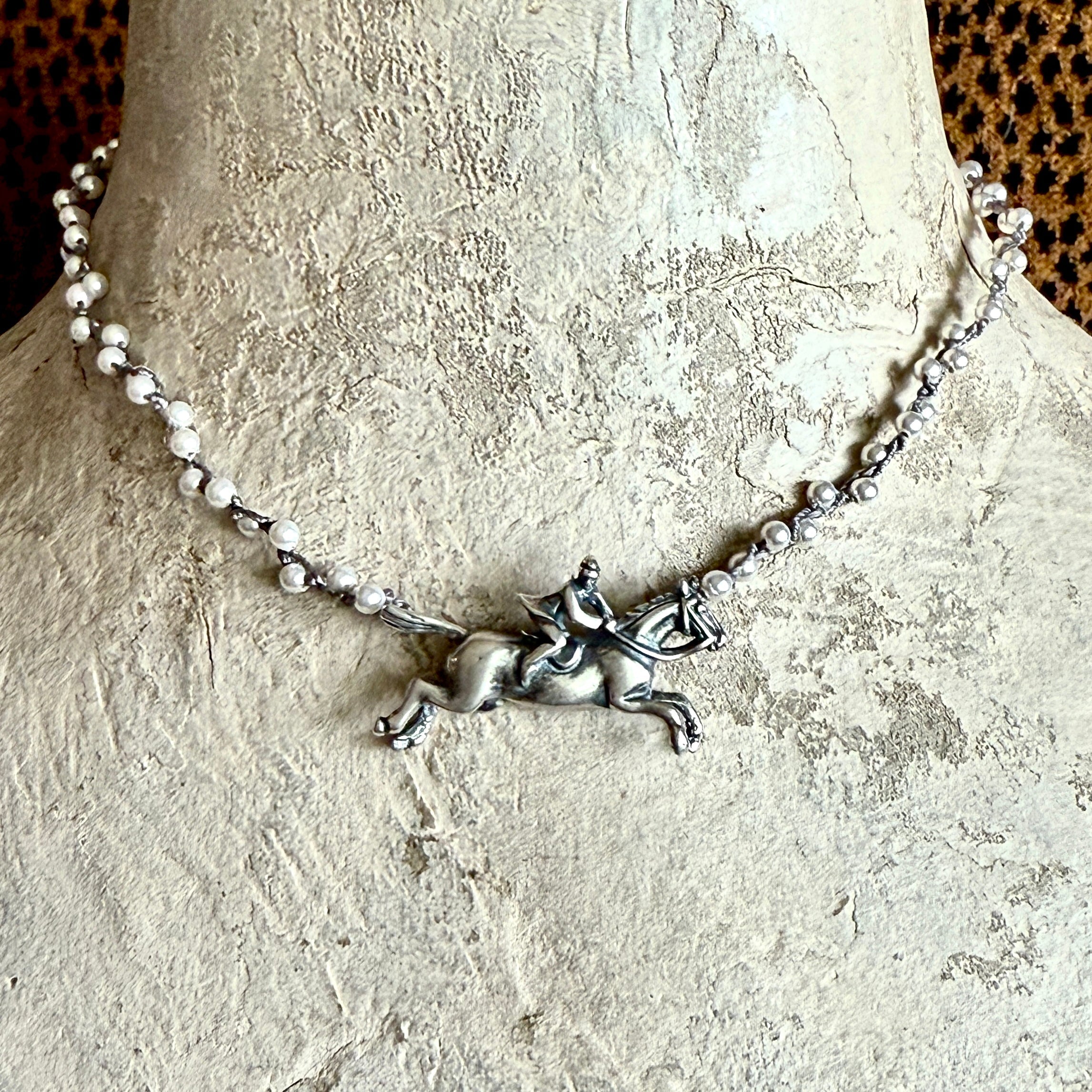 Tiny Jumper Pearl Choker Horse Necklace