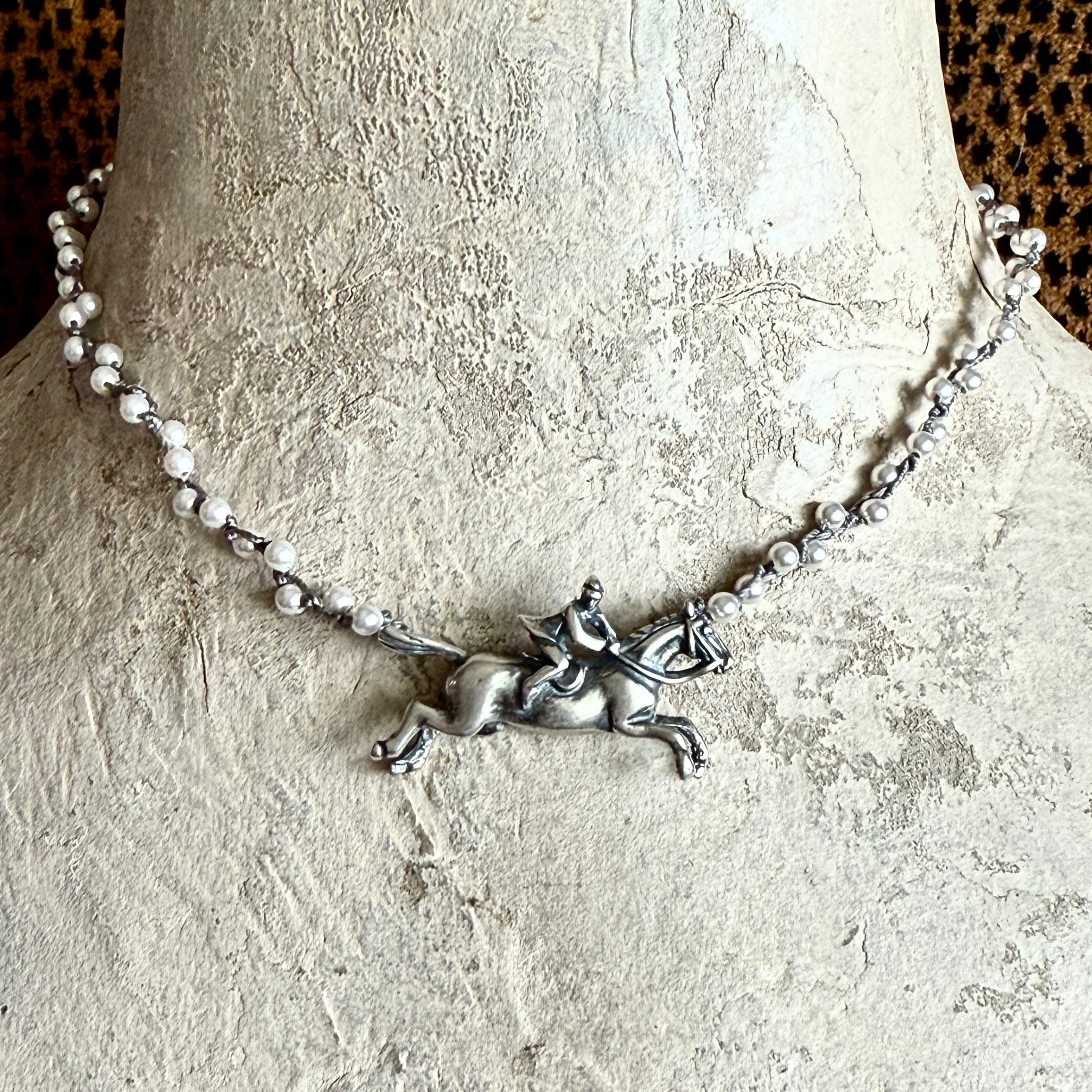 Tiny Jumper Pearl Choker Horse Necklace