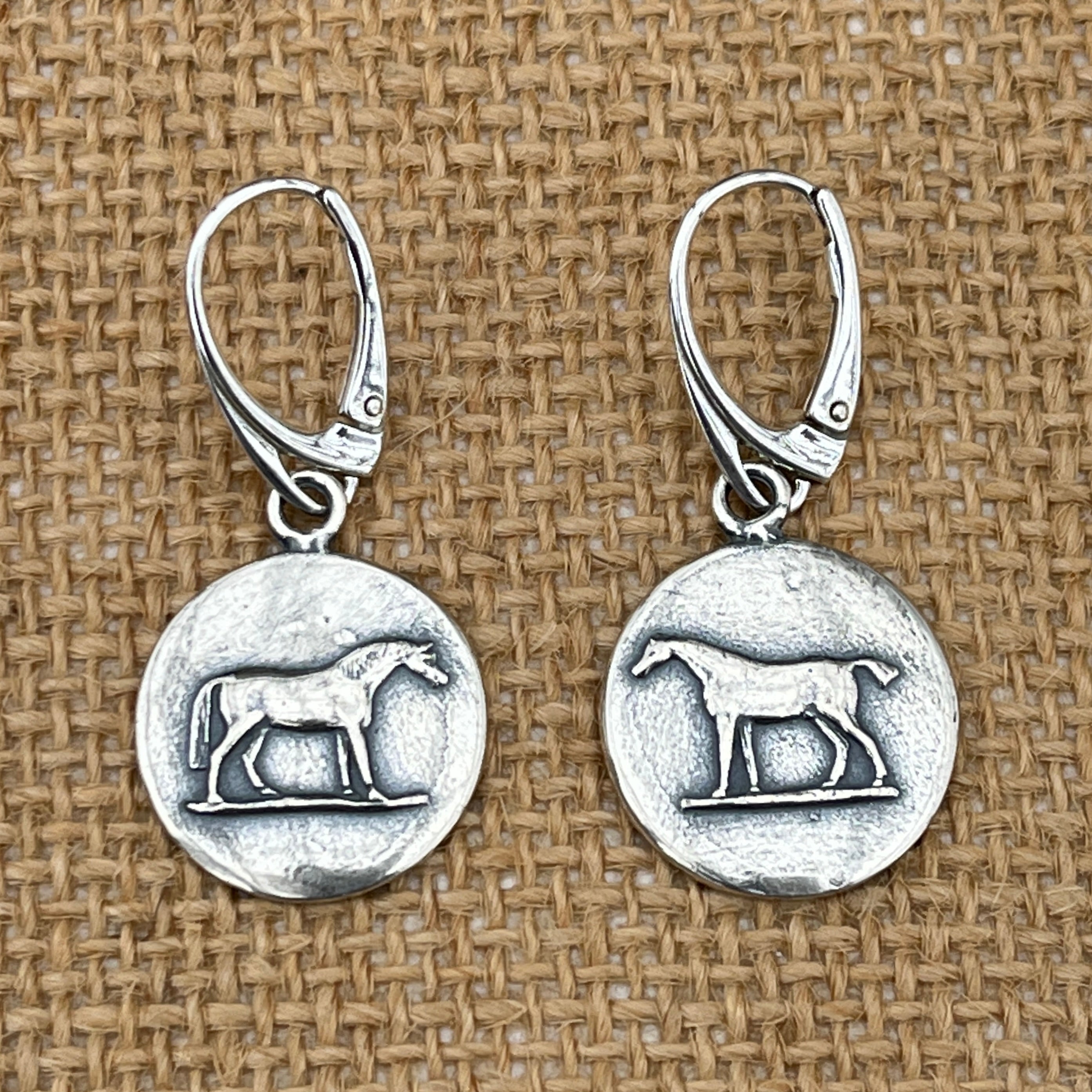 Sterling Silver Stubbs Asymmetrical Horse Earrings - Leverback Ear Wire