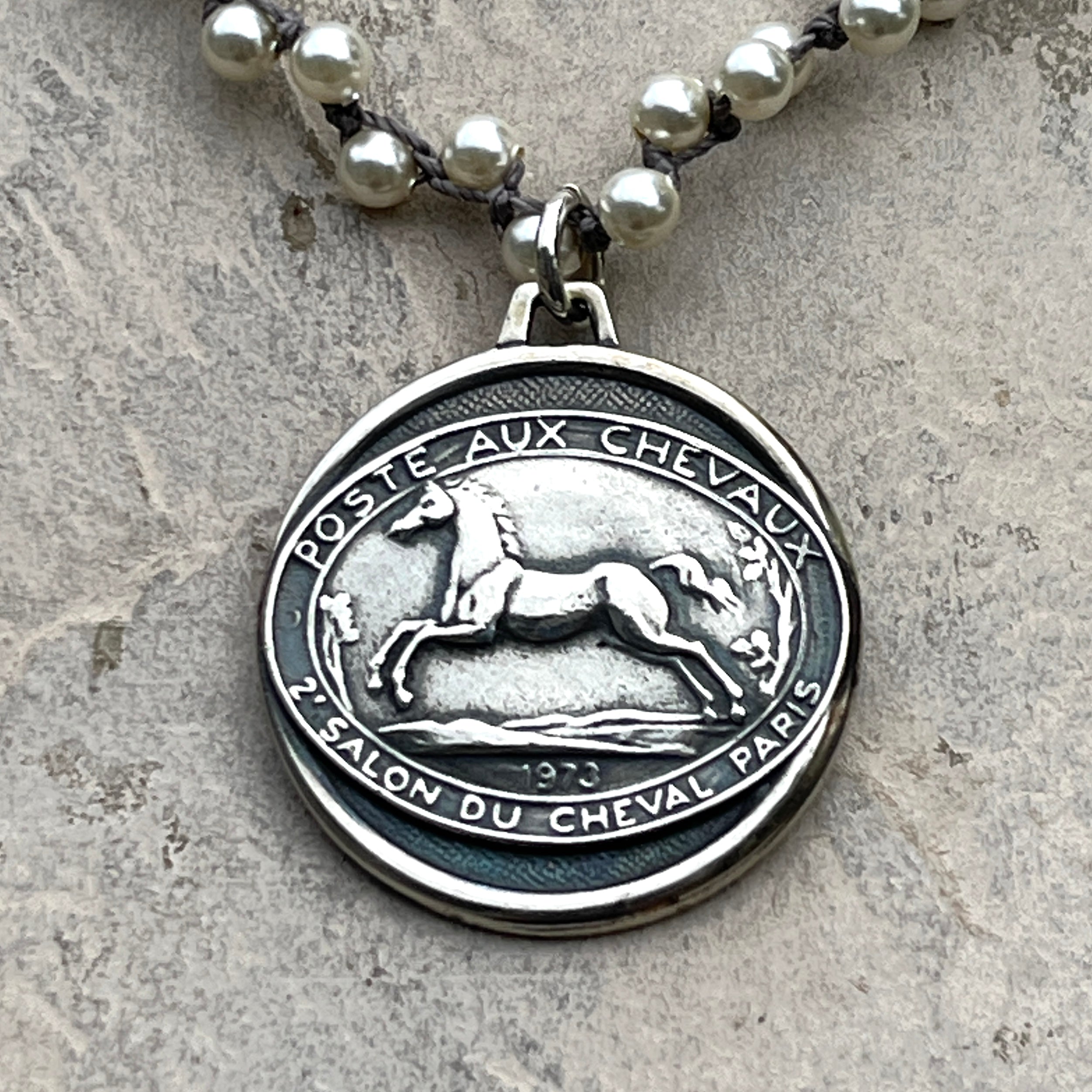 Salon du Cheval Paris Medal on Pearls Horse Necklace
