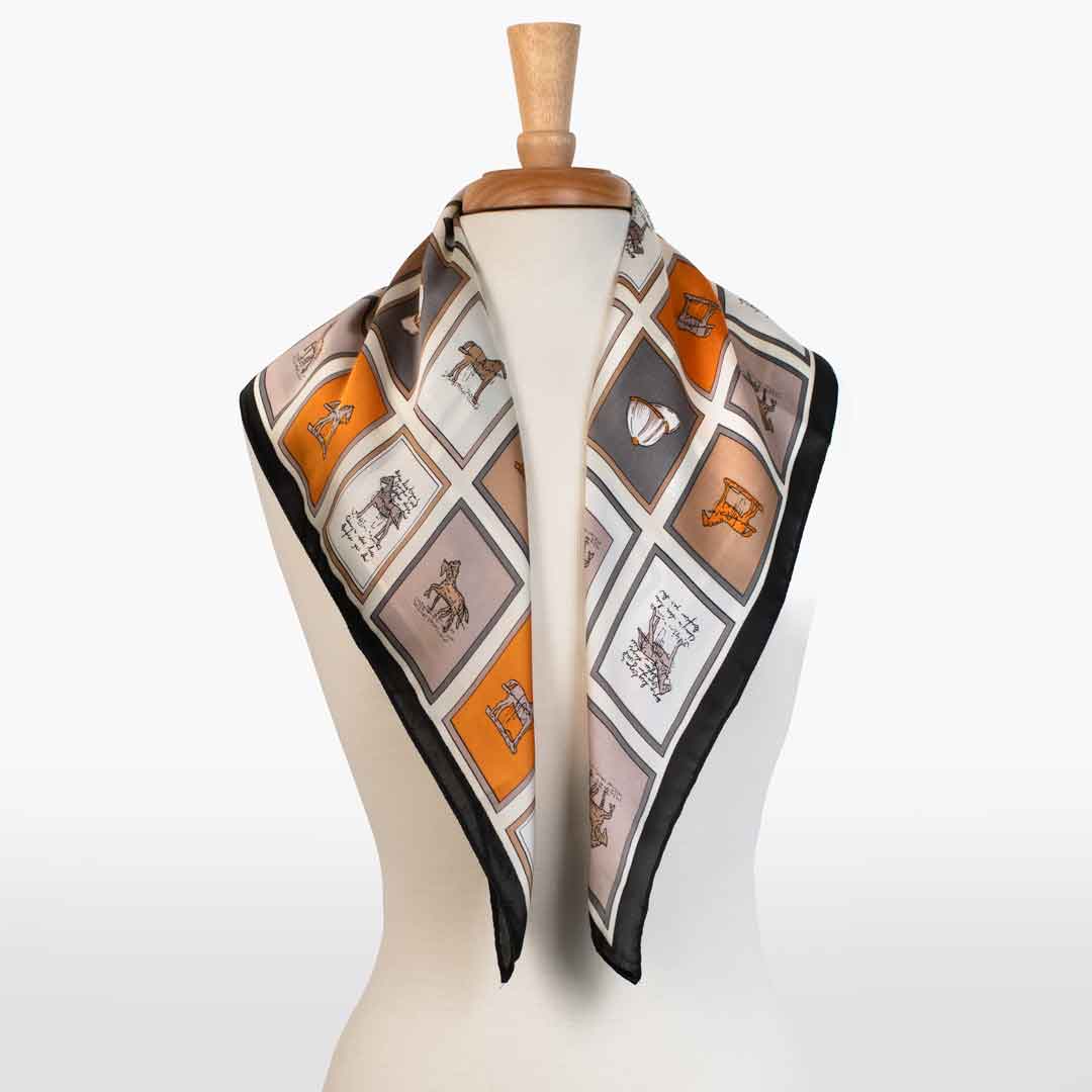 Pony Club - Stylized Equestrian Scarf Charcoal & Amber with Black Border