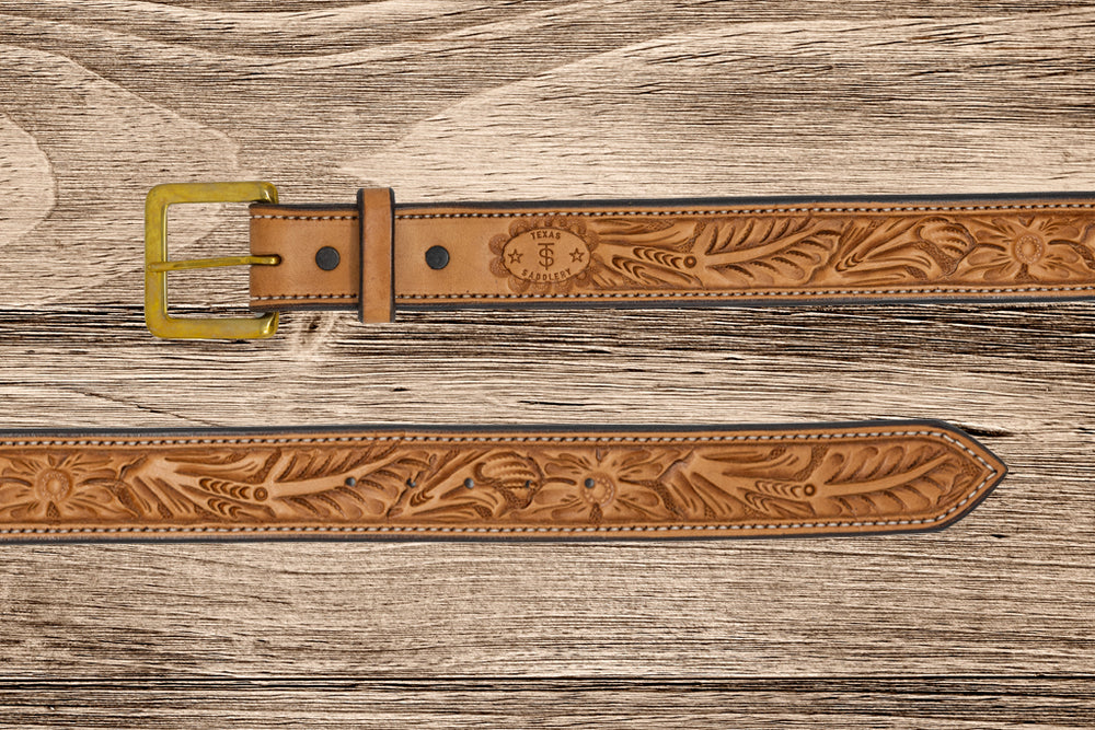 Saddle Tan Floral Belt