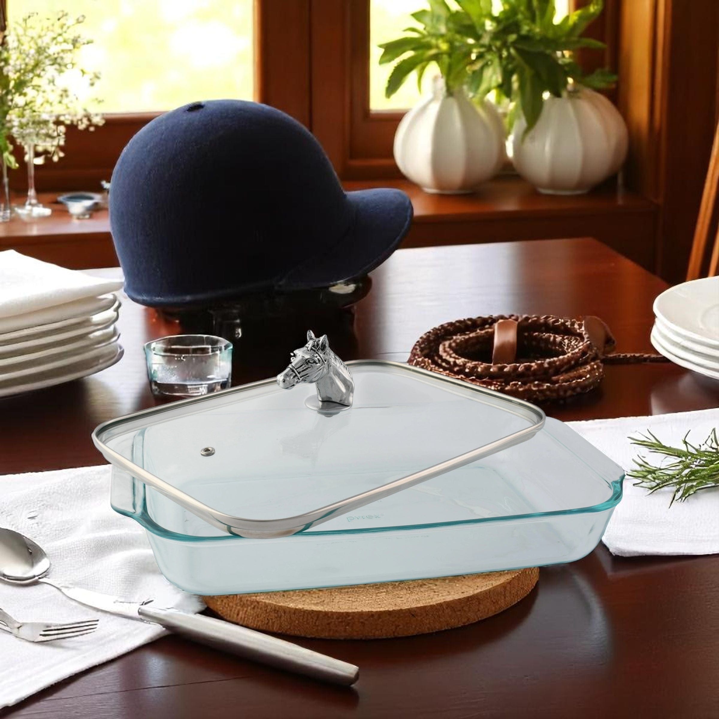 Horse Head with Pyrex 3 quart Baking Dish