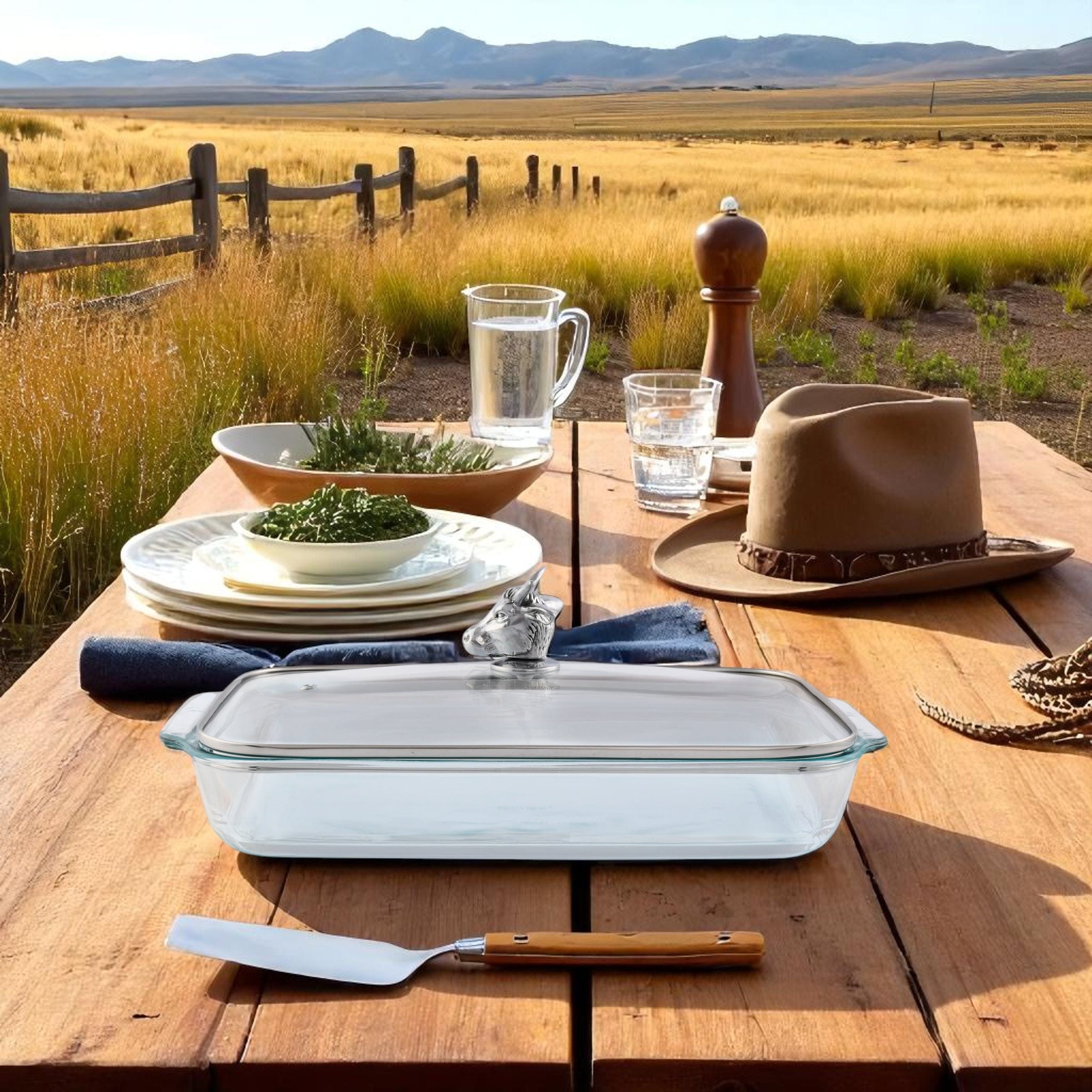 Bull / Steer Lid with Pyrex 3 quart Baking Dish
