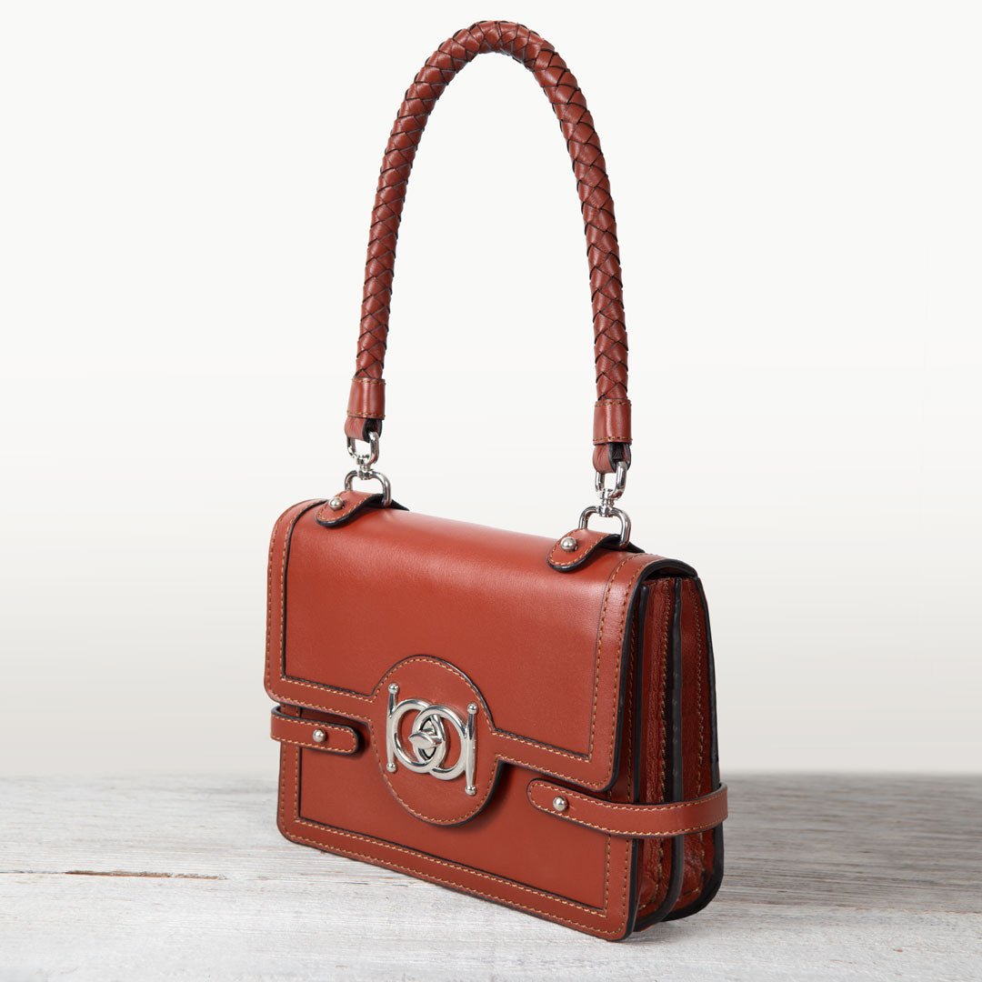 Bella -  Horse Bit Talisman Crossbody Luxury Leather Handbag in Cognac