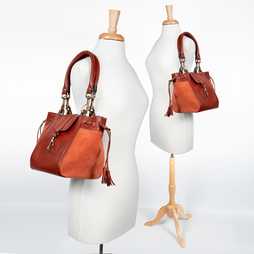 Cassidy - Luxury Leather Bucket Handbag in Cognac