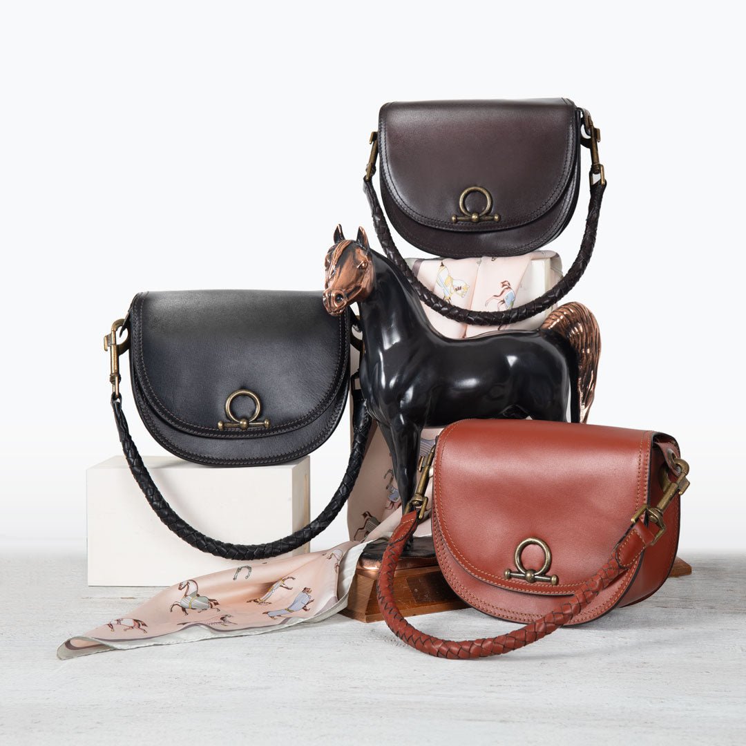 Coronado- Horse Bit Lock Luxury Leather Crossbody Handbag in Deep Brown