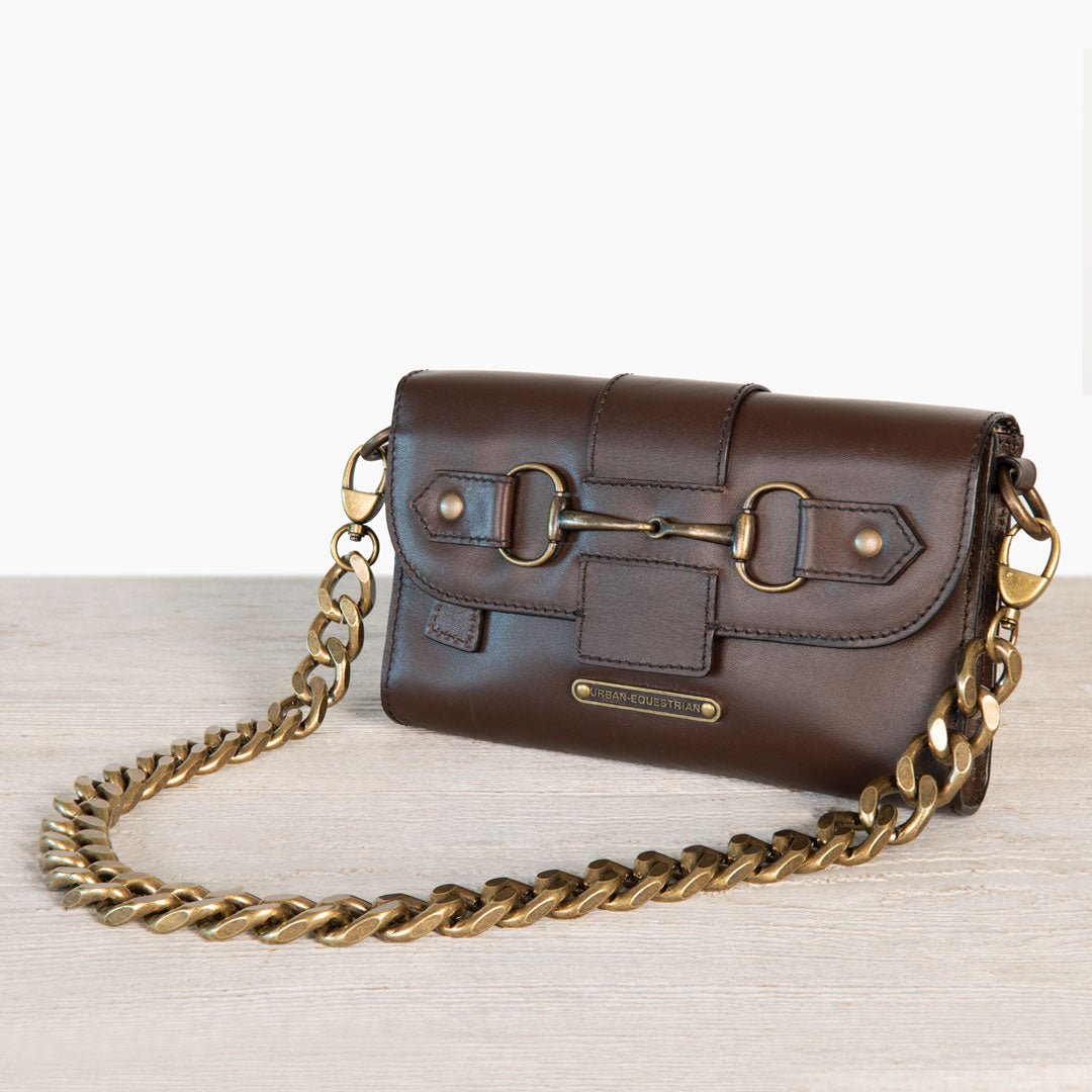 Dalton - Horse Bit Crossbody Luxury Leather Handbag in Deep Brown