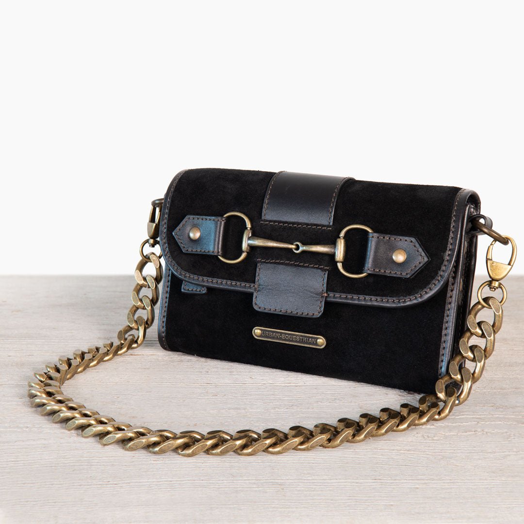 Dalton - Horse Bit Crossbody Luxury Leather Handbag in Black on Black