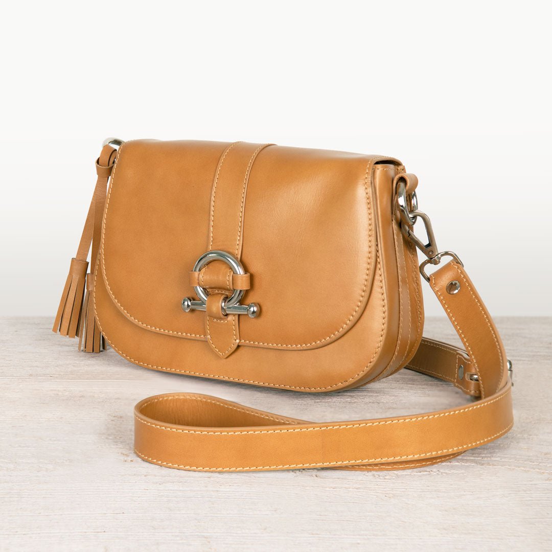 Del Rey - Equestrian Horse Bit Crossbody Luxury Leather Handbag in Caramel
