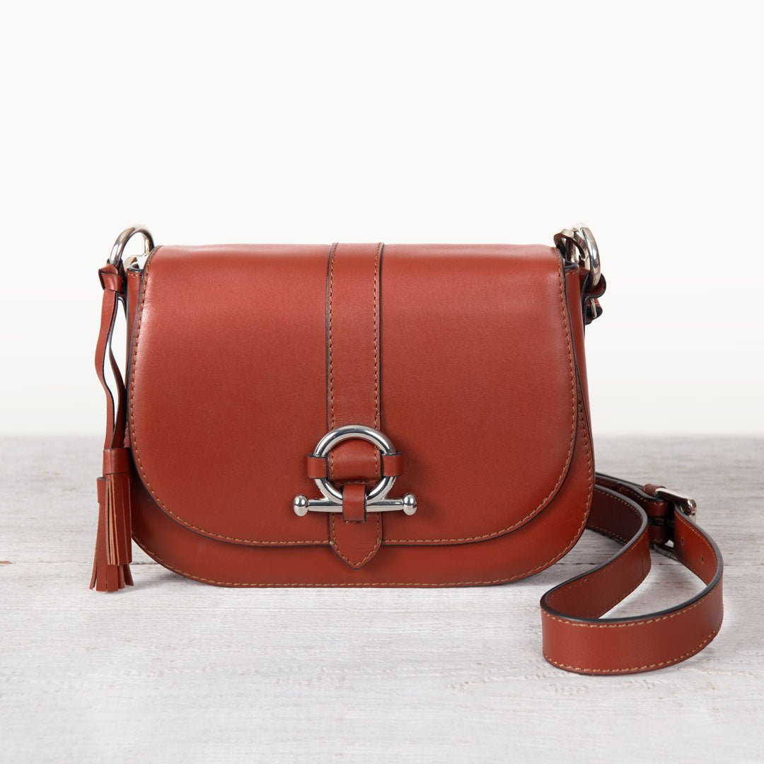 Del Rey - Equestrian Horse Bit Crossbody Luxury Leather Handbag in Cognac
