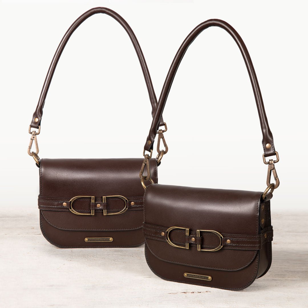 Delaney - Equestrian Stirrup Crossbody Luxury Leather Handbag in Deep Brown