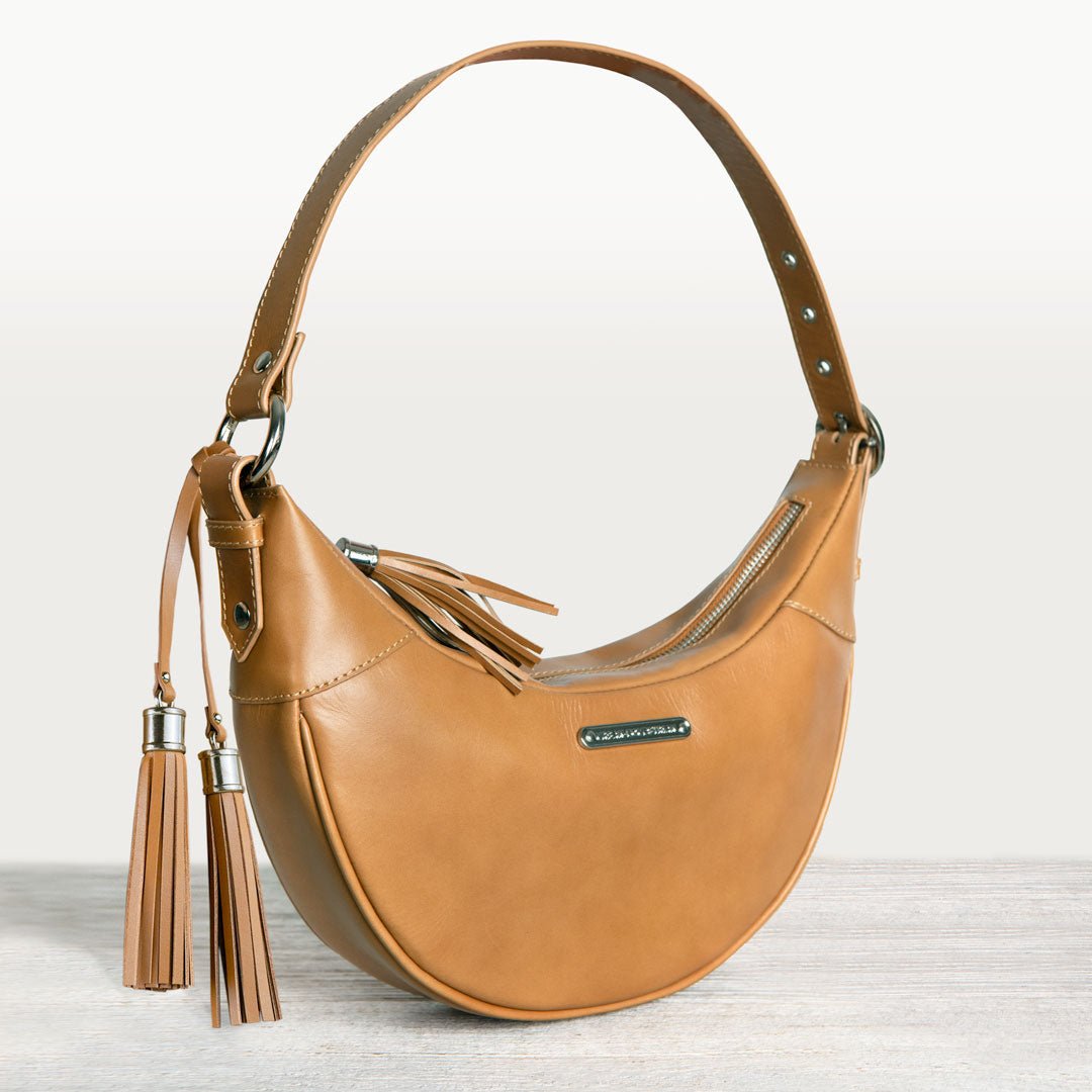 Elle -Half-Moon Vanity Luxury Leather Handbag in Caramel