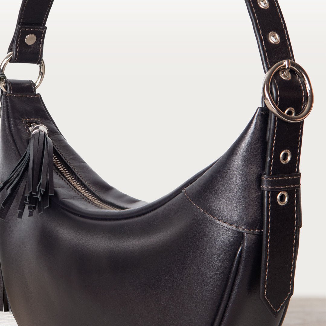 Elle -Half-Moon Vanity Luxury Leather Handbag in Black