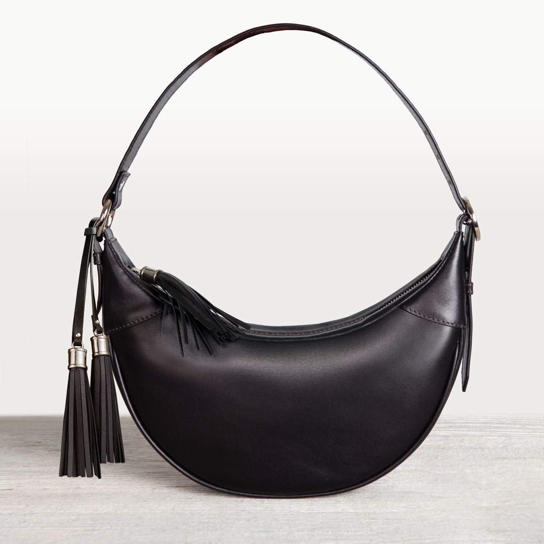 Elle -Half-Moon Vanity Luxury Leather Handbag in Black