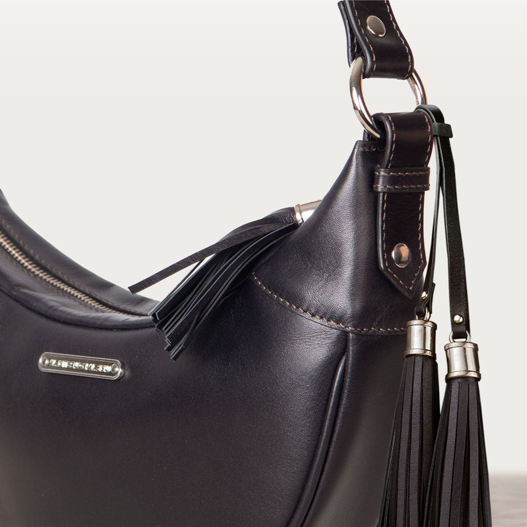Elle -Half-Moon Vanity Luxury Leather Handbag in Black