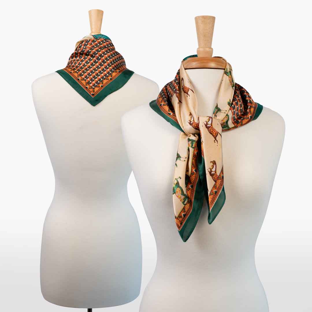 Empire - Stylized Equestrian Pattern Multi-Color w/ Emerald Border Scarf
