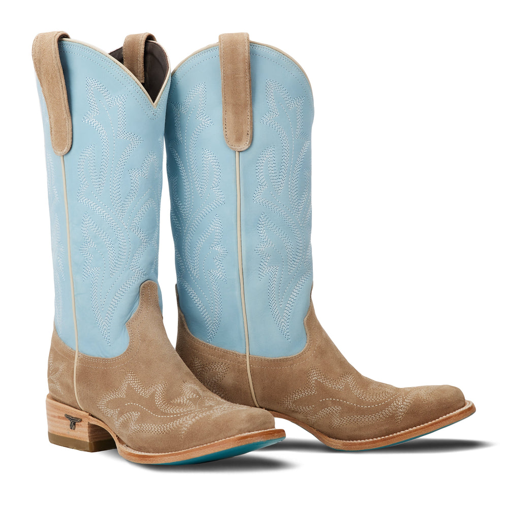 Saratoga Square Boot - Latte Suede and Powder Blue