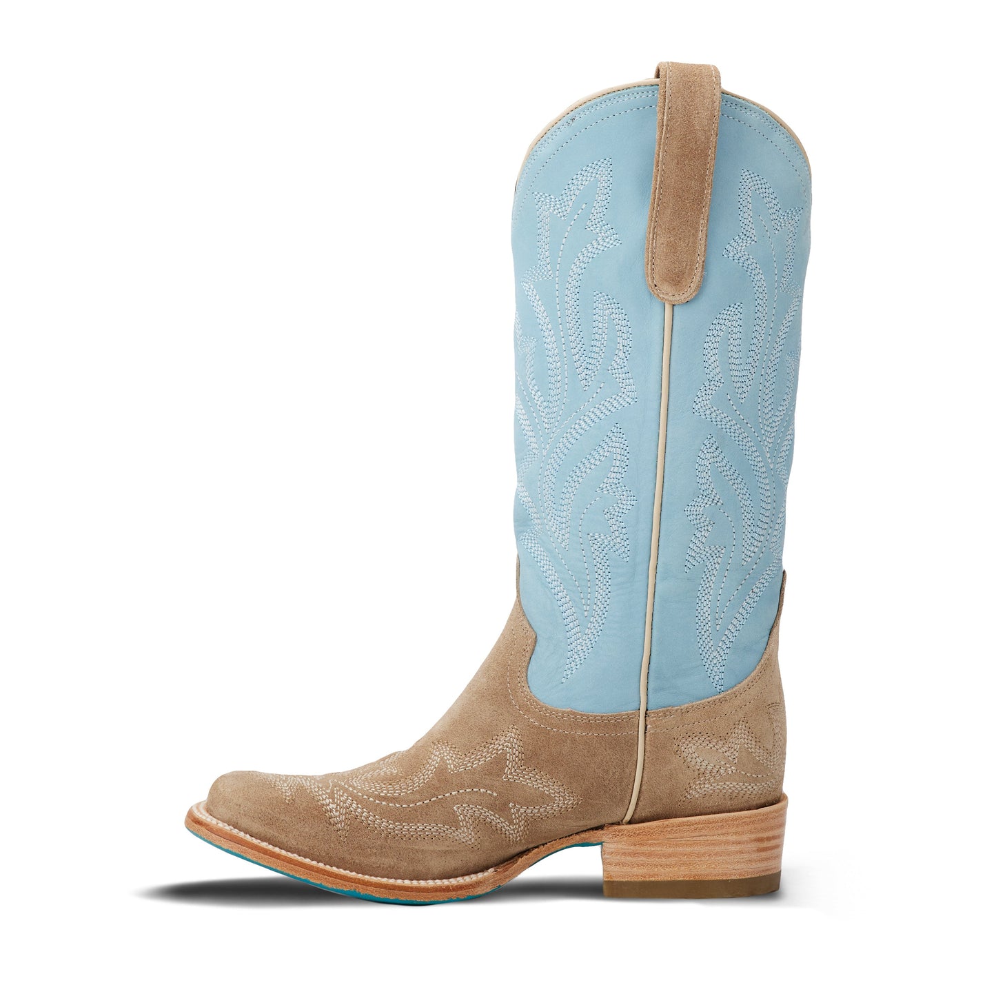 
                  
                    Saratoga Square Boot - Latte Suede and Powder Blue
                  
                