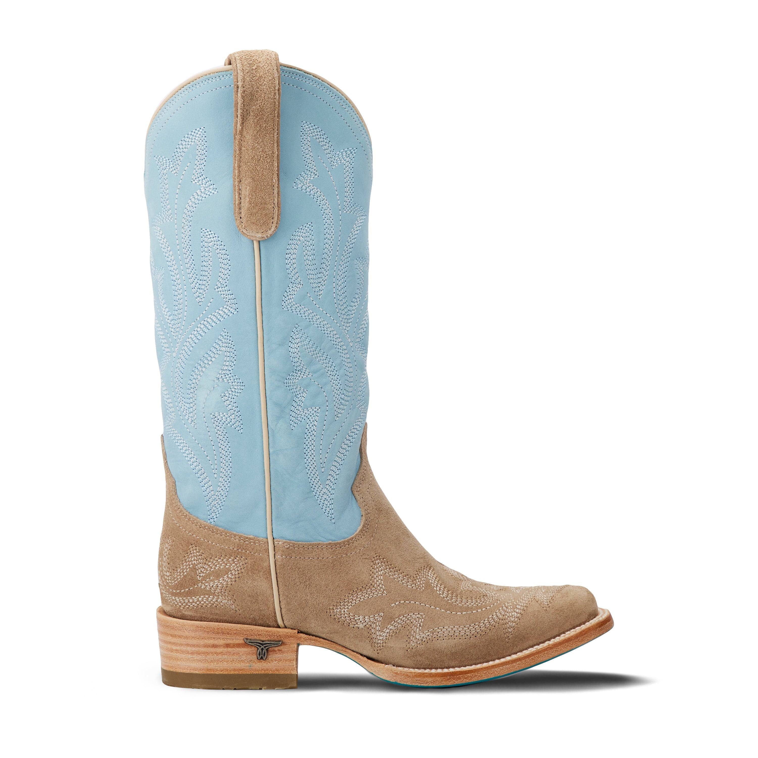 Saratoga Square Boot - Latte Suede and Powder Blue