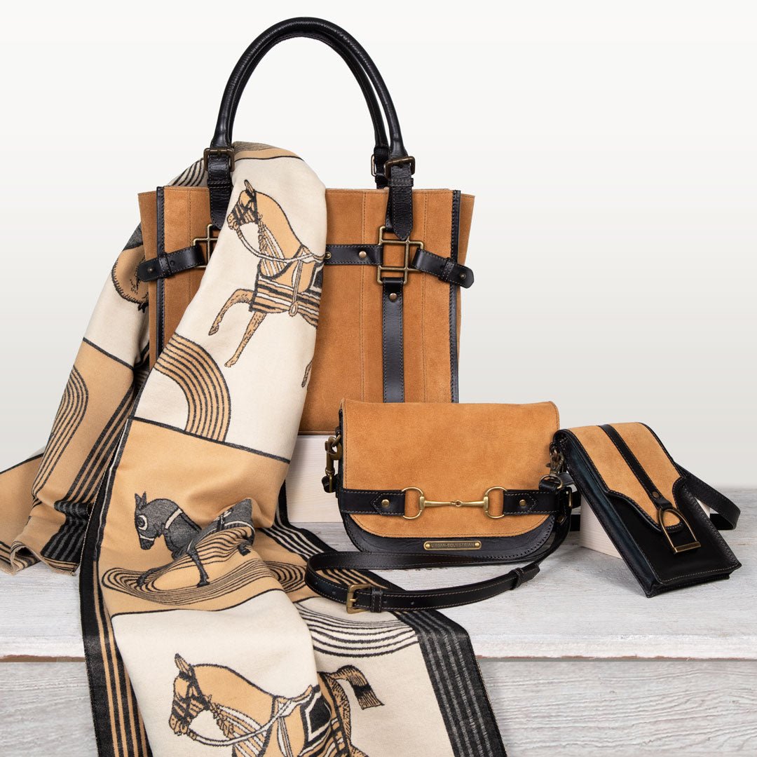 Paddock - Halter Tote Bag Luxury Leather Handbag in Black on Chestnut