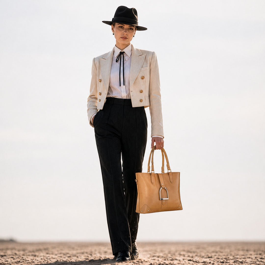 Signature - Riding Stirrup Tote Luxury Leather Handbag in Caramel