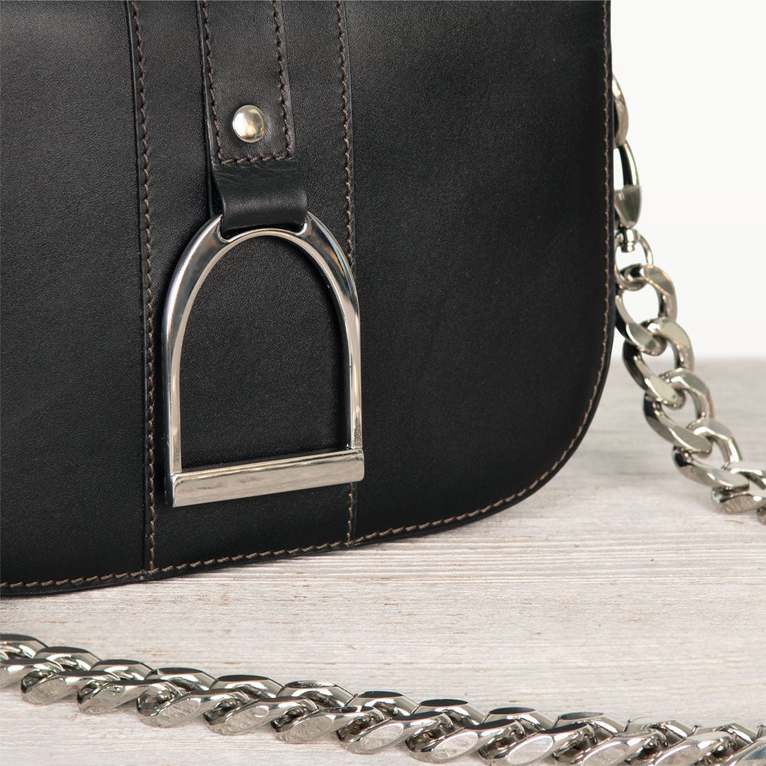 Signature Stirrup - Riding Stirrup Crossbody Luxury Leather Handbag in Black