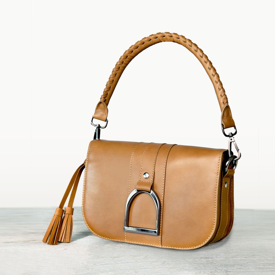 Signature Stirrup - Riding Stirrup Crossbody Luxury Leather Handbag in Caramel