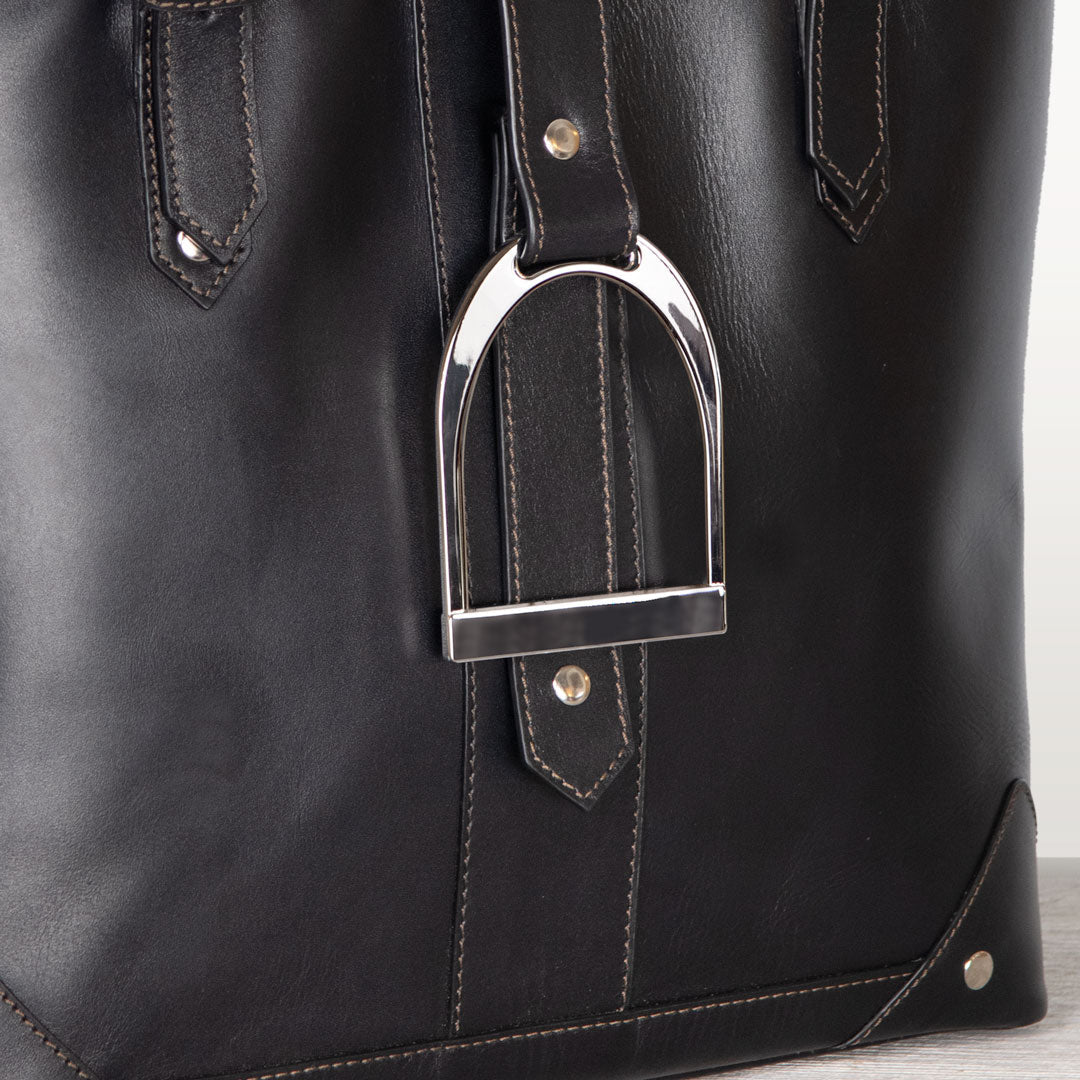 Signature - Riding Stirrup Tote Luxury Leather Handbag in Black
