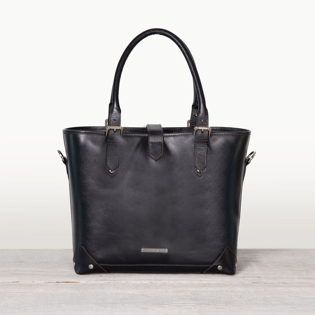 Signature - Riding Stirrup Tote Luxury Leather Handbag in Black