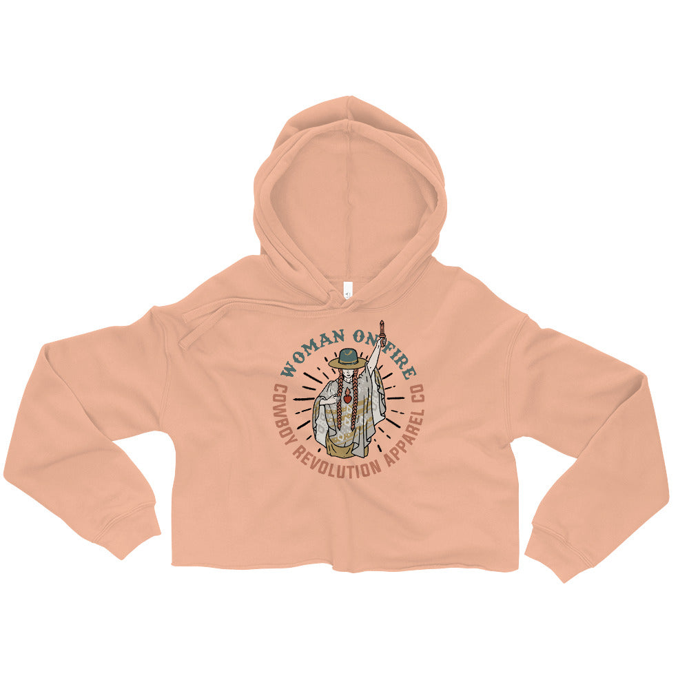 "Woman On Fire" Cowboy Revolution Women's Fit Crop Hoodie
