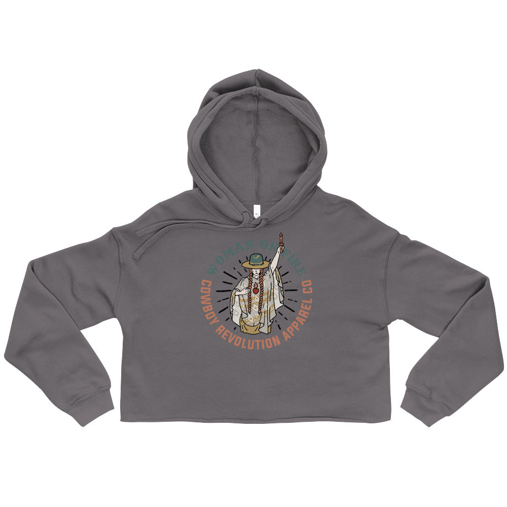 "Woman On Fire" Cowboy Revolution Women's Fit Crop Hoodie