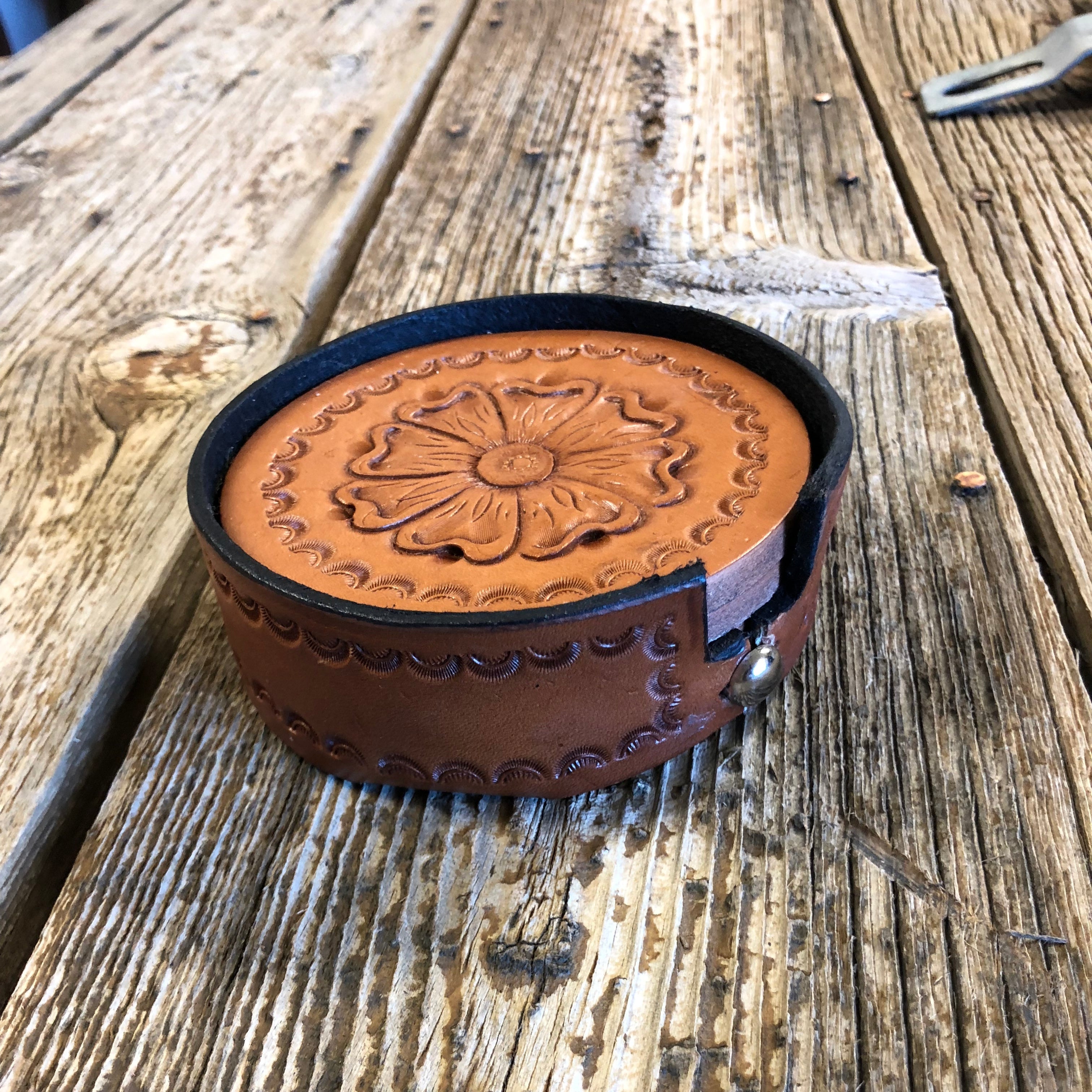 Coaster Set- Hand Tooled Floral Coaster