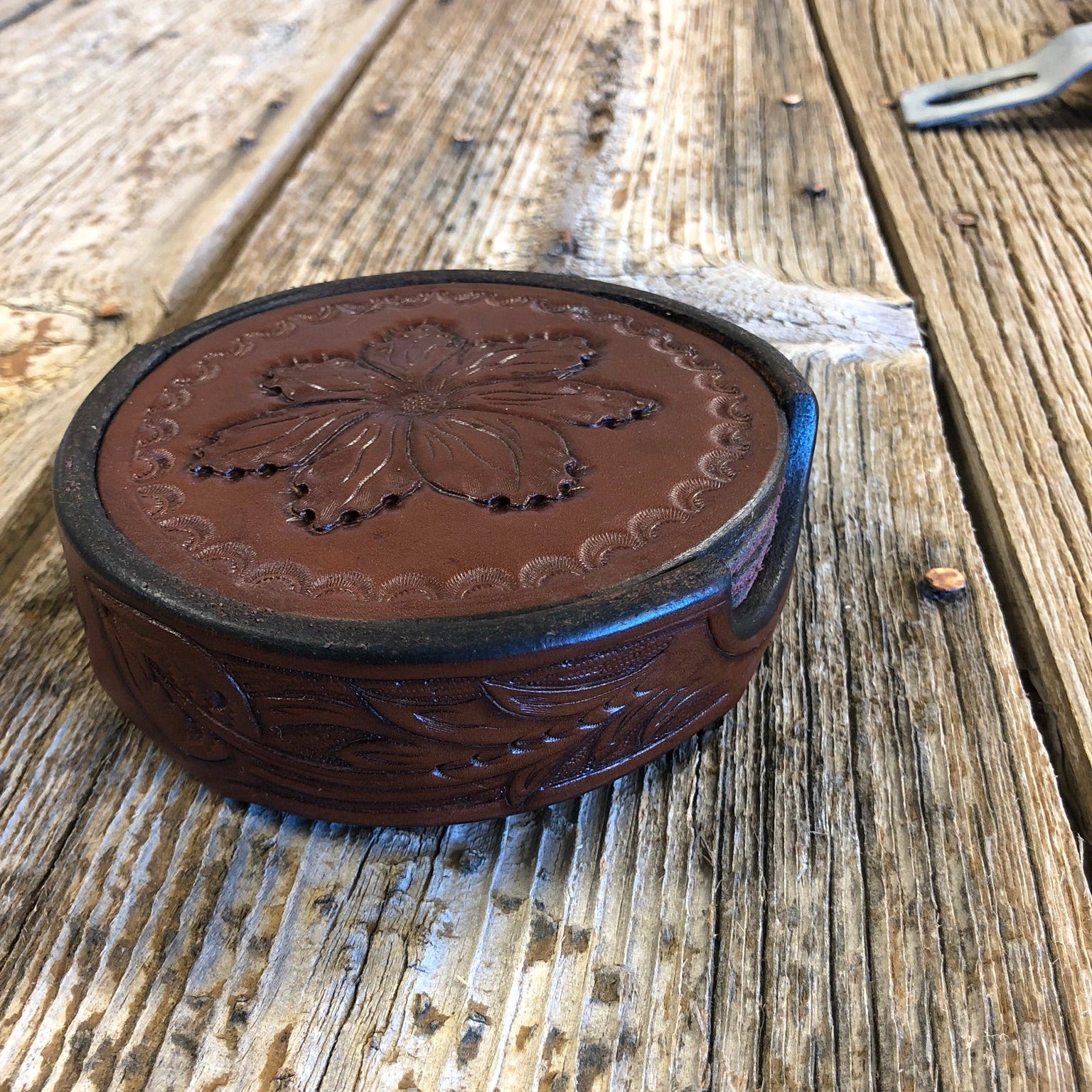 Coaster Set- Hand Tooled Floral Coaster