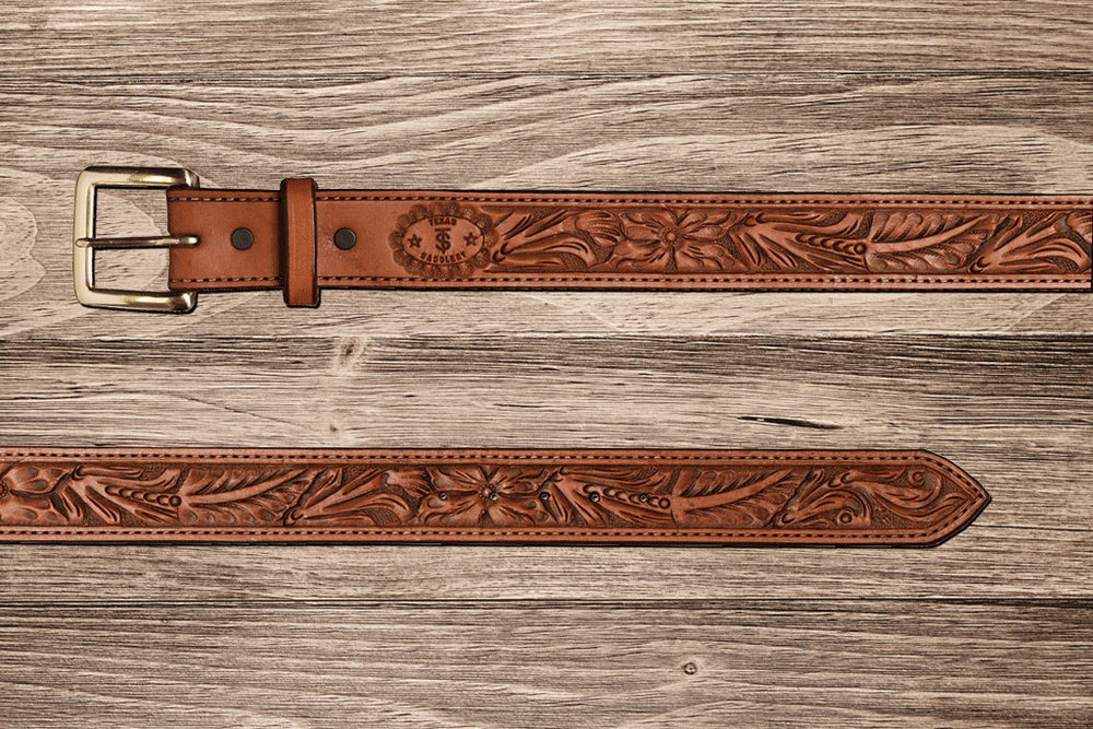  Texas Saddlery Western Belt – Rough Out Buckstitch Belt, 1.5  Inch Width, Tan Leather Belt, Quality Craftsmanship, Hand Cut, Sewn &  Hand Laced
