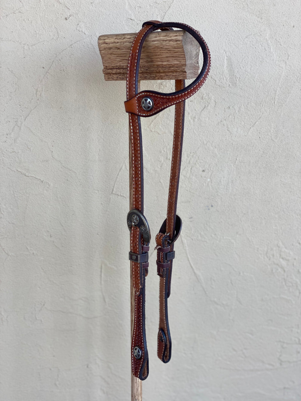 Stamped One Ear Headstall with Buckles and Conchos